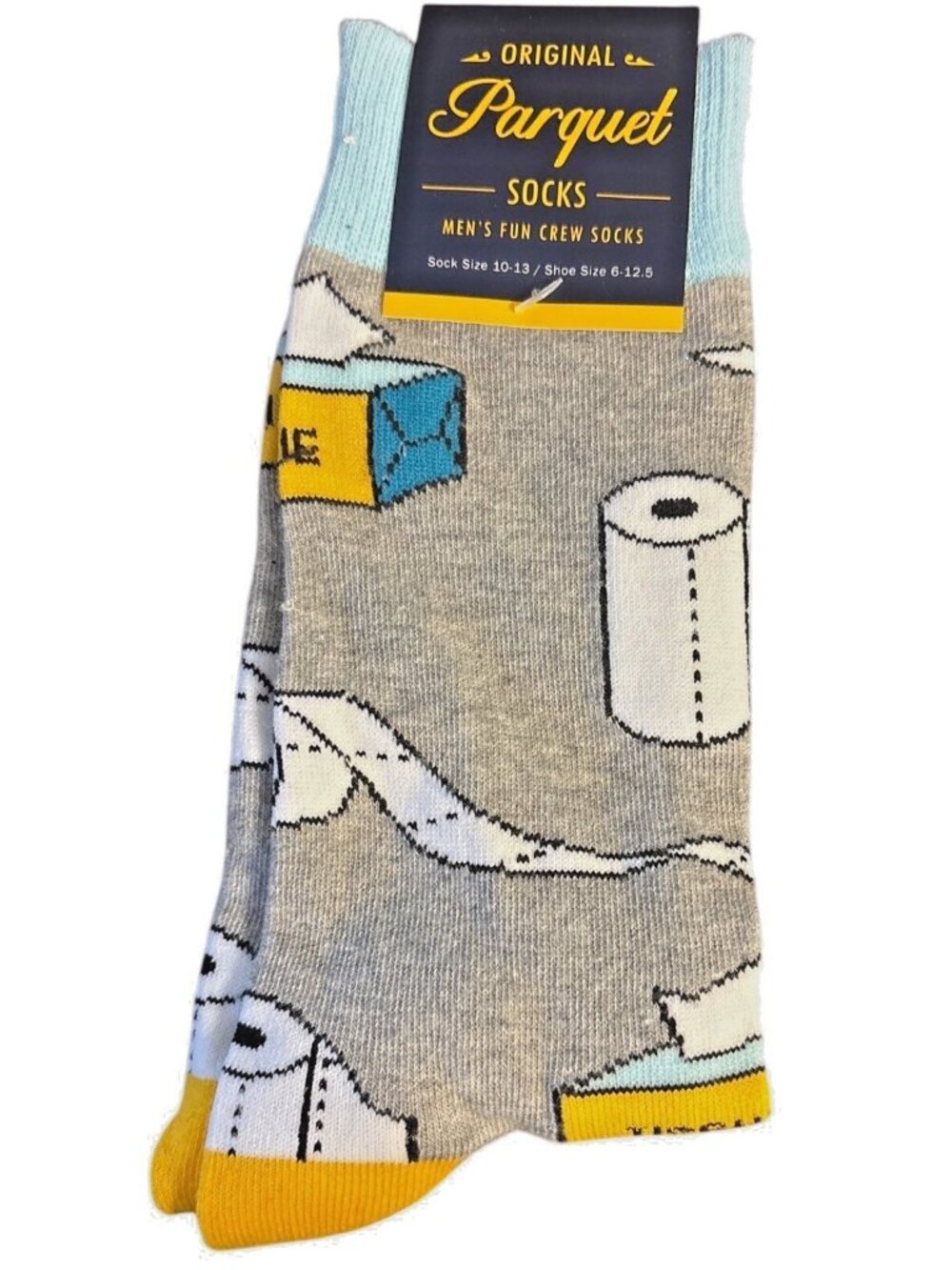 Mens Original Parquet Fun Crew Socks Toilet Paper & Tissue Box Design 10-13 NWT